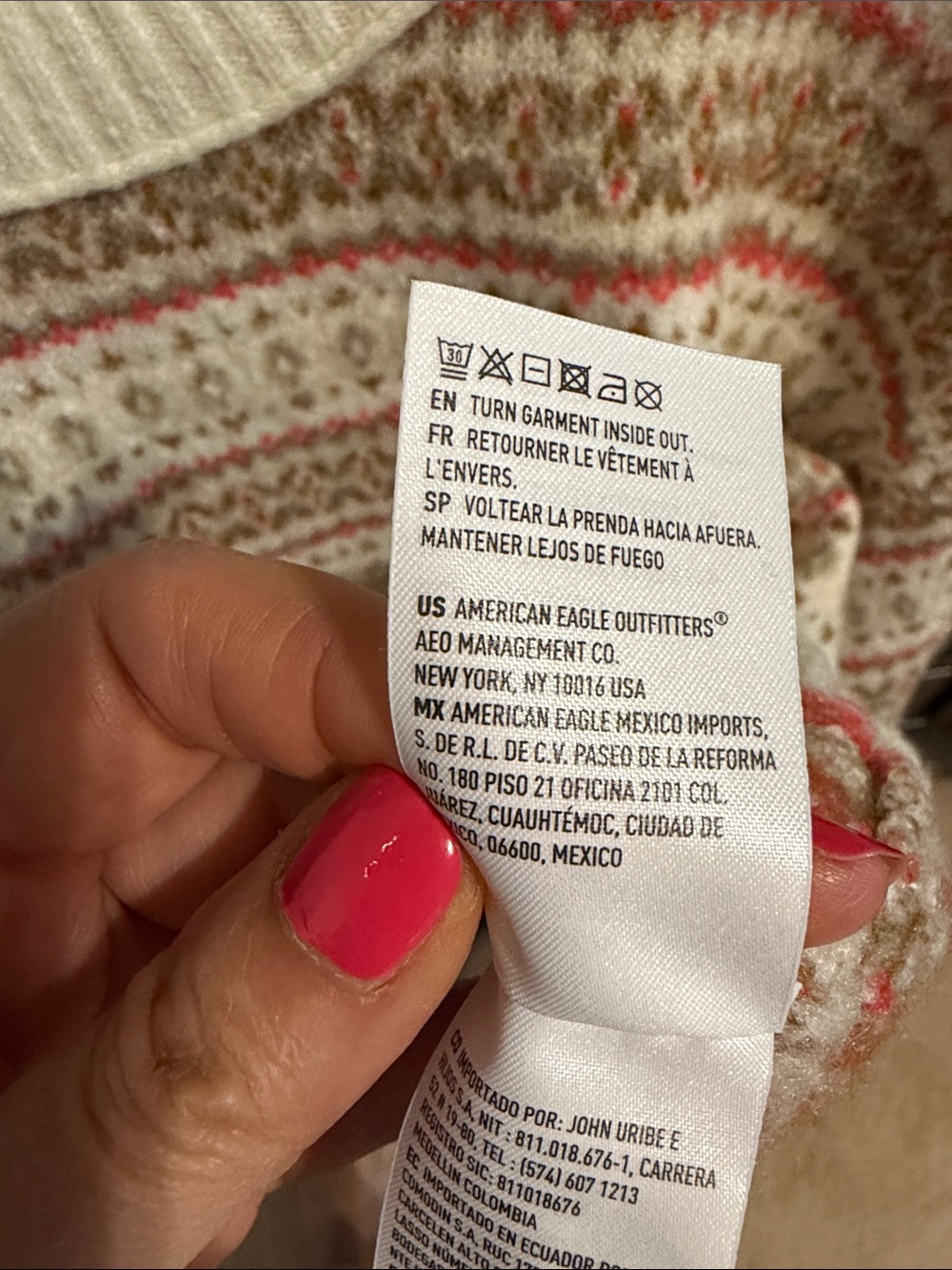American Eagle Outfitters Cream Fair Isle Crew Sweater with Pink & Tan Stripes - Picture 7 of 10